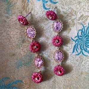 Vintage Red Flower Crystal Drop Earrings Gold Tone Dangle Boho Jewelry